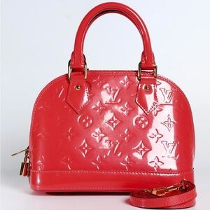 Auth Louis Vuitton Alma BB Rose Monogram Vernis with crossbody strap
